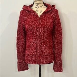 Express wool blend chunky fitted zip front hooded hoodie sweater L